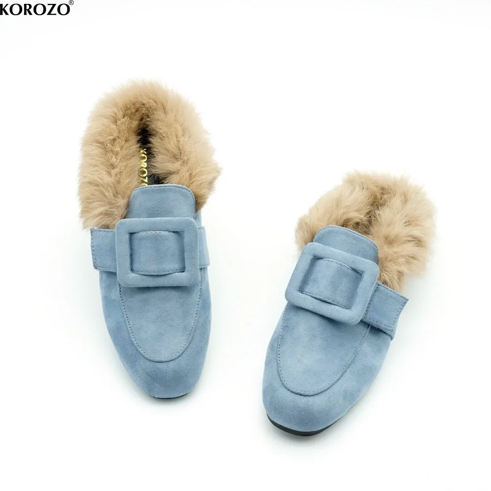 

2018 New Rabbit Fur Buckle Women Loafers Slipony Flats Embroidery Slippers Platform Designer Black Mules Shoes Chiara Ferragni