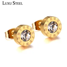 LUXU сталь золото/серебро/розовое золото цвет Римский номер серьги Модный Круглый, кубический цирконий серьги из нержавеющей стали Рождественский подарок