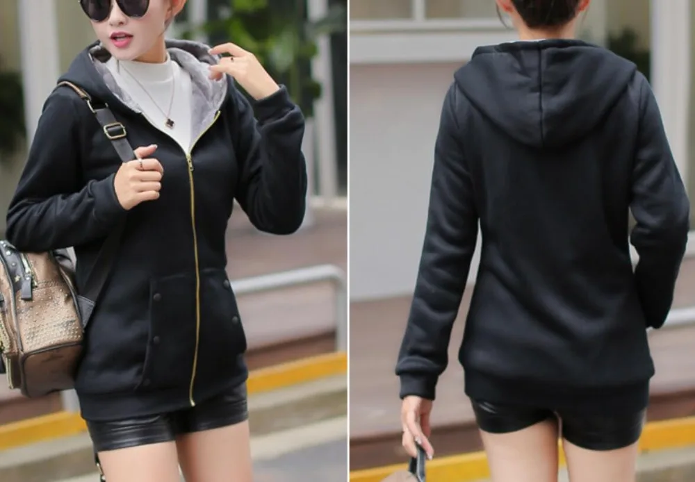 XXXXL Hoodies  wear new tide large size ladies plus velvet thickening hooded zipper jacket female youth outerwear spring autumn