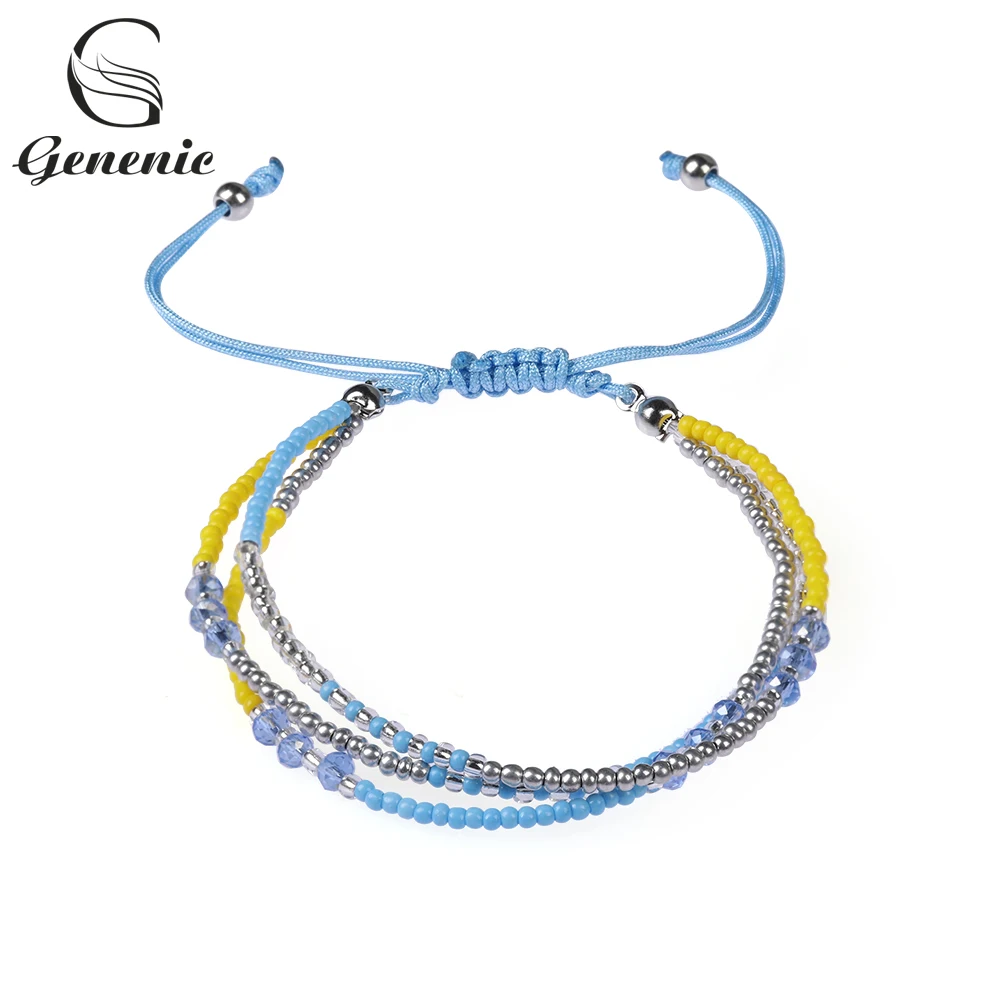 

New Bohemian Handwoven Multi-layer Colorful Weave Round Beaded Bracelet Retro Rice Adjustable Rope Ethnic Bangles Wholesale