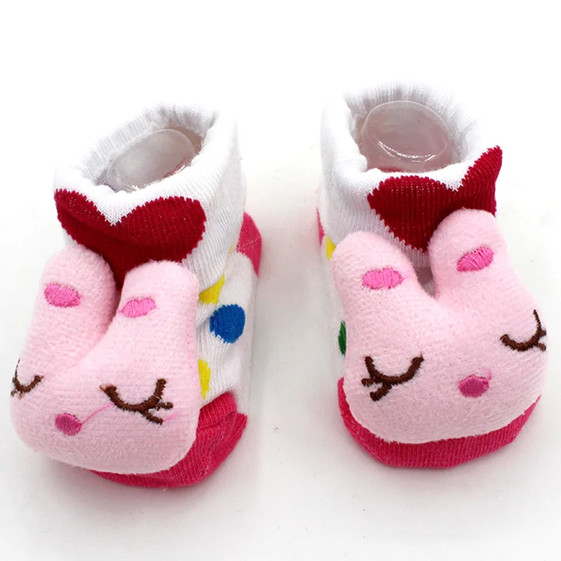 Носки для маленьких мальчиков и девочек противоскользящие хлопковые носки-тапочки для новорожденных и малышей от 0 до 18 месяцев - Цвет: Rabbit Heart