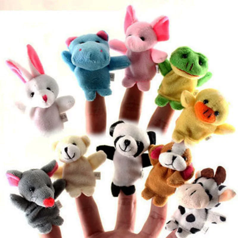 Бархат Животные Стиль палец Марионетки набор из 10 Марионетки, мягкие Куклы, плюшевые Marionette ручной Марионетки для детей говорить реквизит - Цвет: 1 set Animals