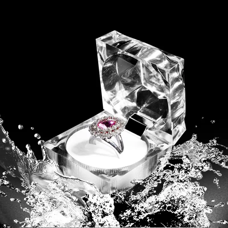

Fashion Delicate Earrings Ring Storage Box Transparent Acrylic Blocked Ornaments Case Wedding Rings Jewelry Boxes KQS8