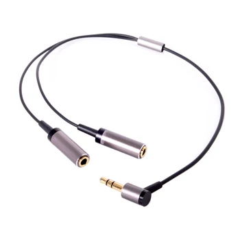 

CY 10pcs/lot 2 Female 90 Degree Angled to 3.5mm Stereo Headphone Audio Cable Splitter Male for Earphone