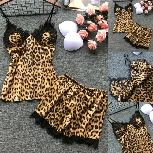 Для женщин атласное кружевное нижнее белье Babydoll с леопардовым принтом желтый