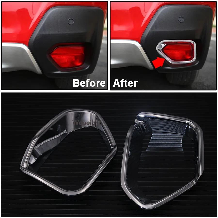 Wooeight 2Pcs ABS Chrome Car Rear Fog Light Lamp Foglight Bumper Cover Trim Bezel Frame Molding For Subaru XV Crosstrek 2018 (1)