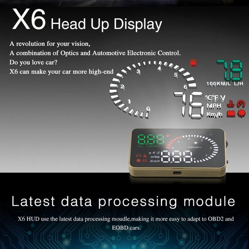 Дисплей на голову X6 " Авто Hud скорость превышения скорости напряжения OBD2 сигнализация лобовое стекло проектор заглушка OBDii Автомобильный измеритель скорости