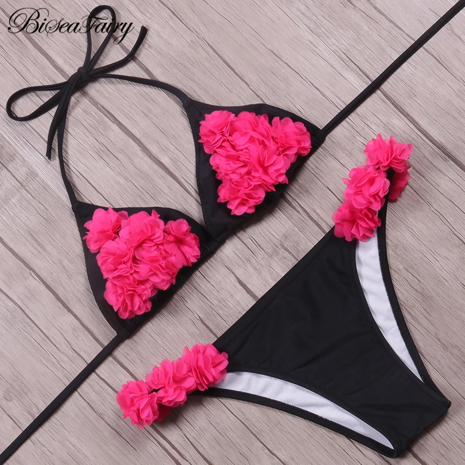 

Biseafairy 2019 New Mini Micro Brazilian Bikini Women Swimwear Summer Sexy Bikini Set Floral Halter Swimsuit Beach Bathing Suits