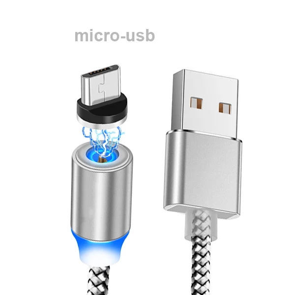 1 м Магнитный Micro USB кабель нейлон Быстрая зарядка USB кабель для передачи данных мобильный телефон зарядный шнур для samsung Xiaomi LG планшет Android - Цвет: Серебристый