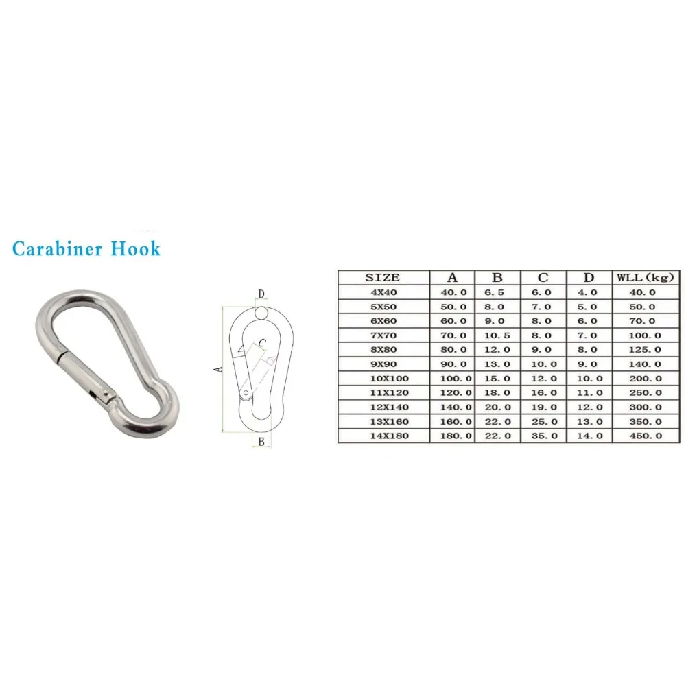 316 Edelstahl Multifunktionale Frühling Snap M4 M5 M6 M7 M8 Karabiner Schnelle Link Lock Ring Haken