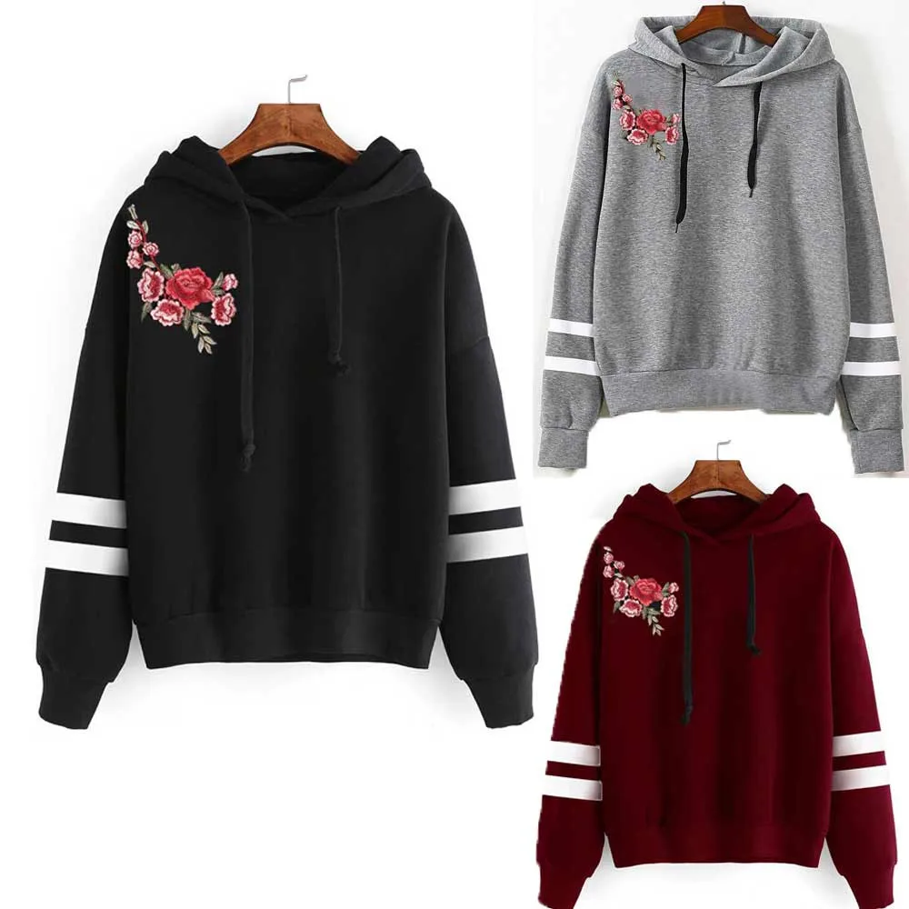 

Sweatshirts Embroidery Applique Long Sleeve Hoodies Women Jumper Hooded Pullover Female Sweatshirt moletom feminino 18AUG7