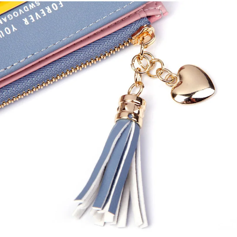 Women Wallet Female Short Paragraph Coin Purse Color Wallet Women Small Fold Wallets Tassel Zipper Button Bag Credit Card Holder (9)