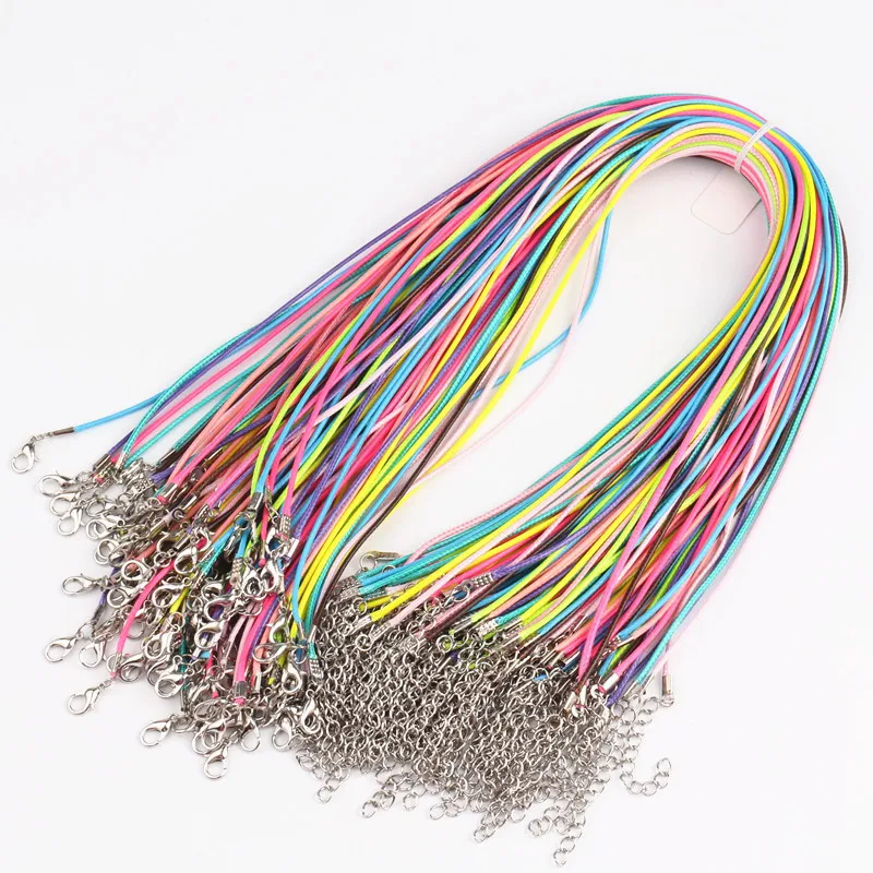 100 шт смешанные цвета 1,5 мм воск шнур 17-1" ожерелье шнур для поделок ювелирных изделий, застежка Омар черный воск шнур ожерелья