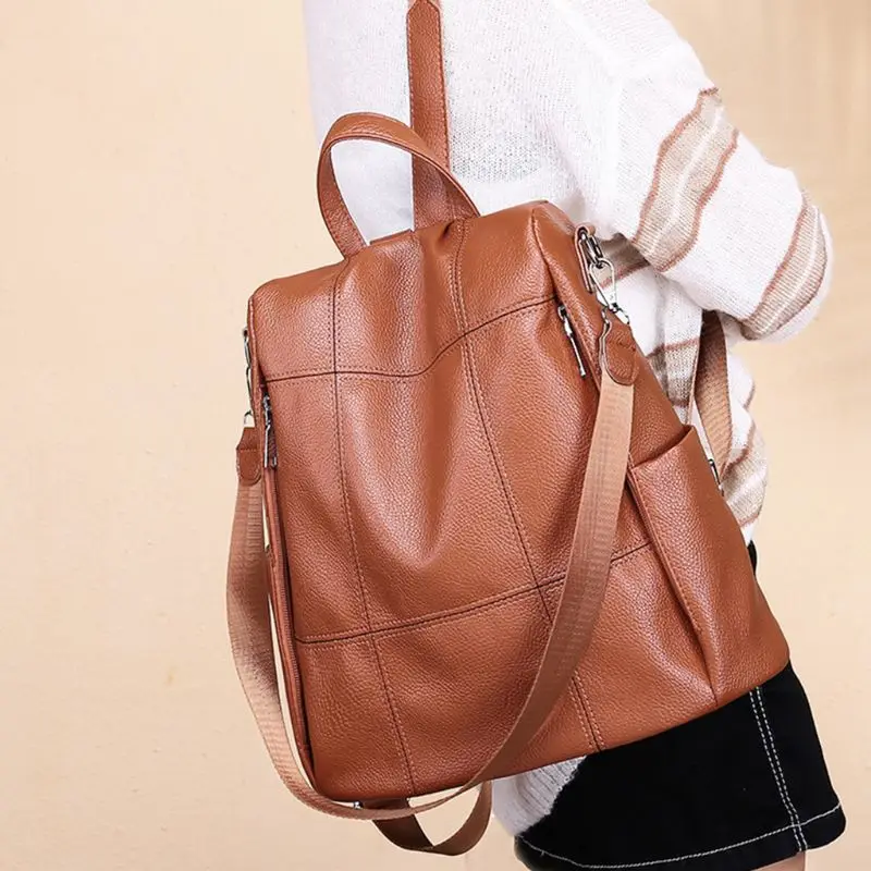 

THINKTHENDO Women Backpack Purse PU Leather Anti-theft Rucksack Fashion School Shoulder Bag Brown/Black School Bags for Teenage