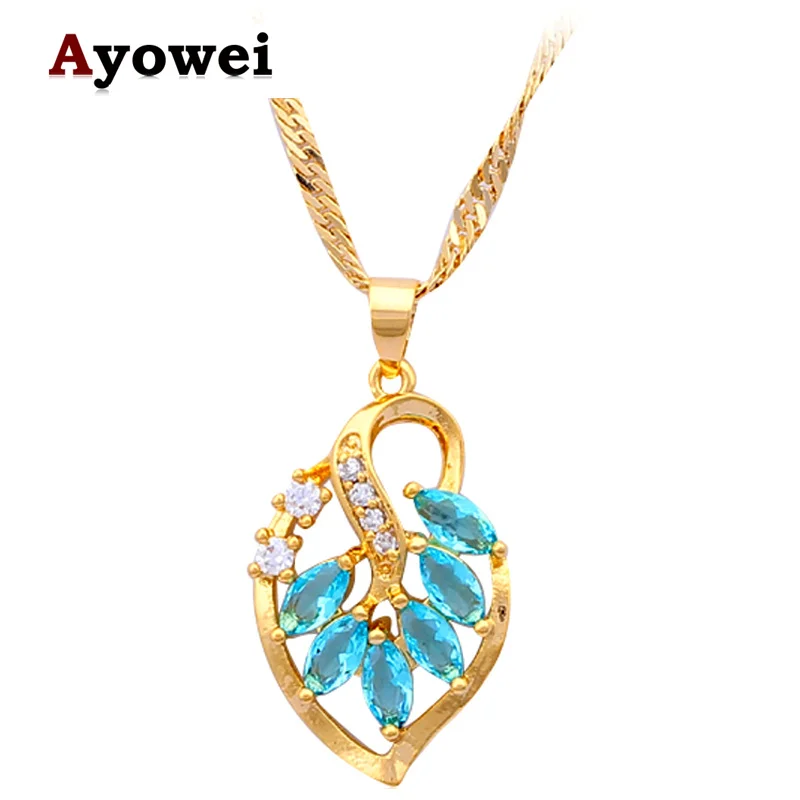 

Big Leaf design gold tone Blue crystal zirconia Zircon necklaces & pendants pentagram fashion jewelry LN417A