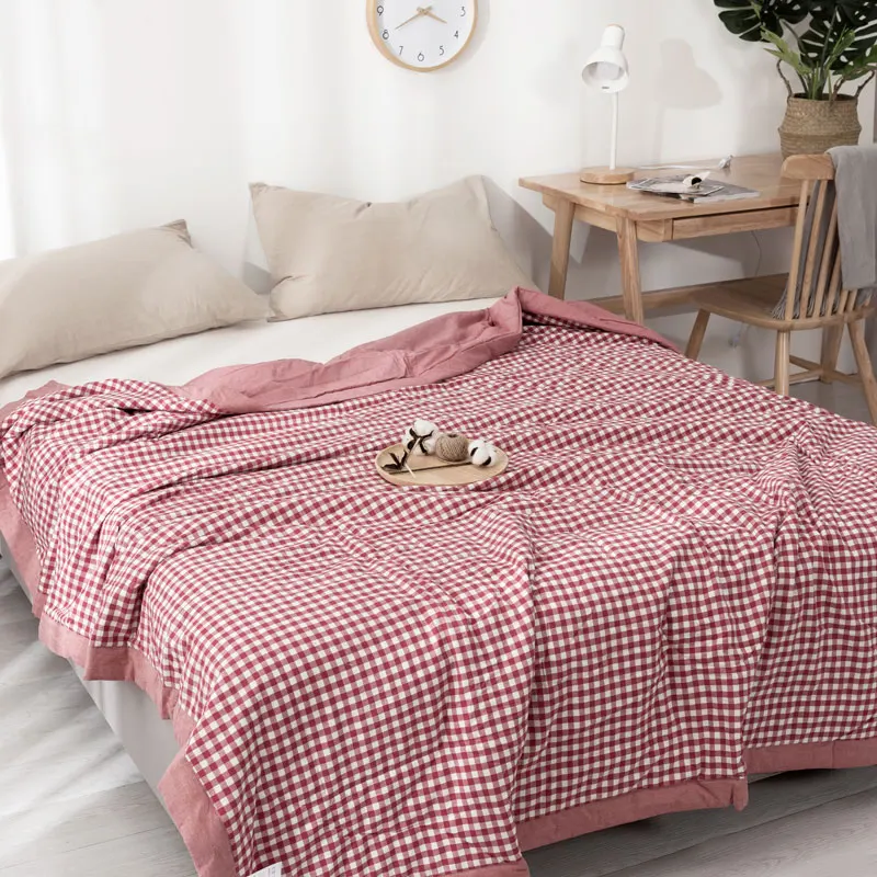 

water washed 100% Cotton Gauze Blanket Muslin Quilt Comforter Bedding Quilted Coverlet Soft Summer Bedding Coverlet