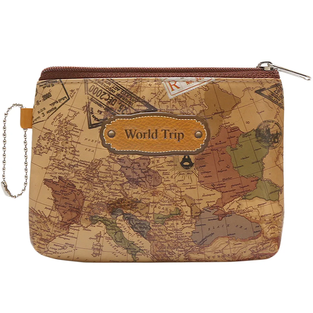 

New Women map Pattern Coin Purse Zip Bag cute child girls boys Mini Wallet purses PU Leather Portable coin bags free shipping