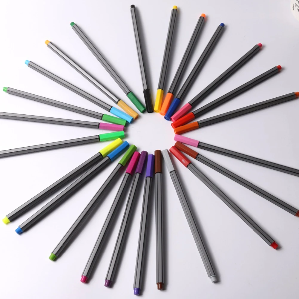 24 цвета, 0,4 мм, кончик, эскизный маркер, для школы, офиса, тонкая линия, водостойкая цветная ручка, для рисования, канцелярские принадлежности, гладкие товары для рукоделия