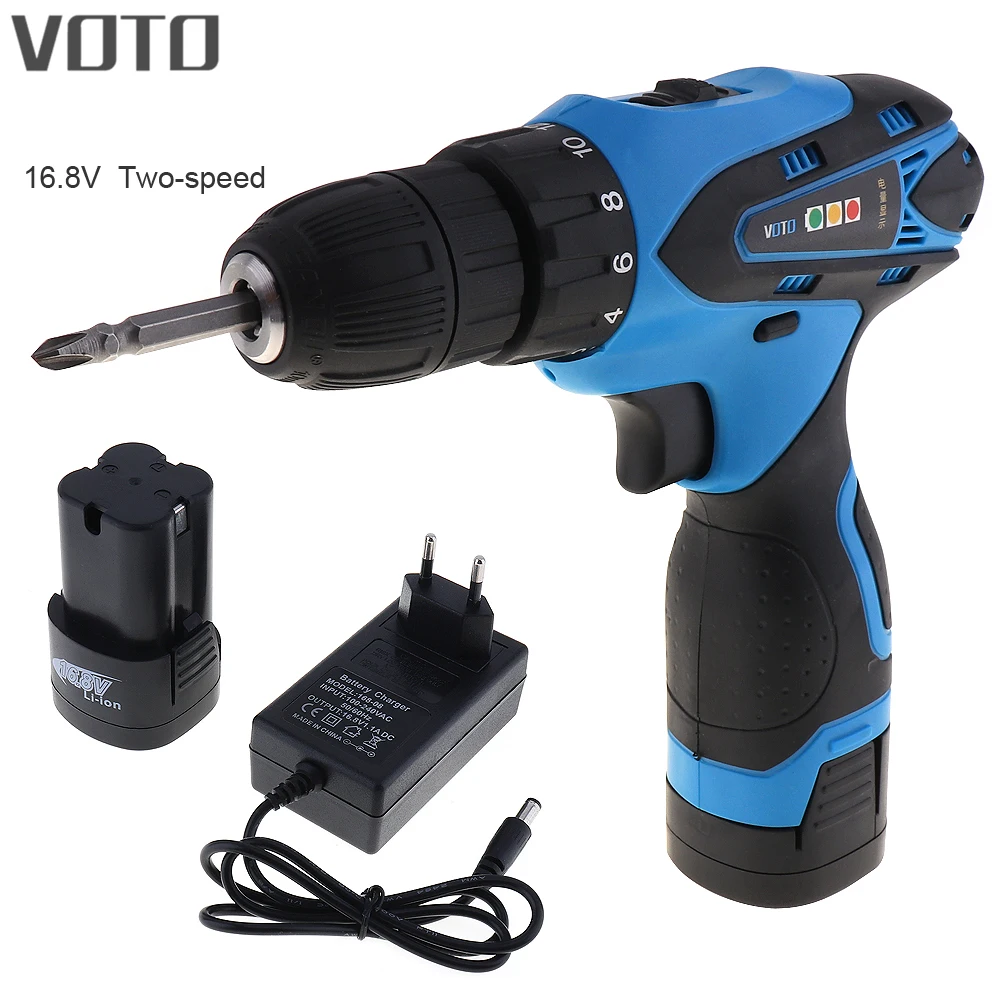

VOTO AC 100 - 240V Cordless 16.8V Electric Screwdriver with Two-speed Adjustment Button and 2 Li-ion Batteries