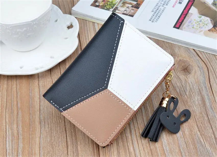 New Arrival Wallet Short Women Wallets Zipper Purse Patchwork Panelled Wallets Trendy Coin Purse Card Holder Leather