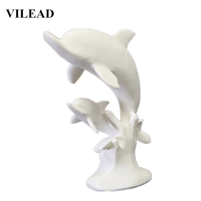 Beste VILEAD 8.2 #039; #039;Wit Zand Steen Dolfijn Beeldjes Miniaturen Creatieve Dier Standbeeld Moderne Sculptuur Office Home Decor Goede Gift