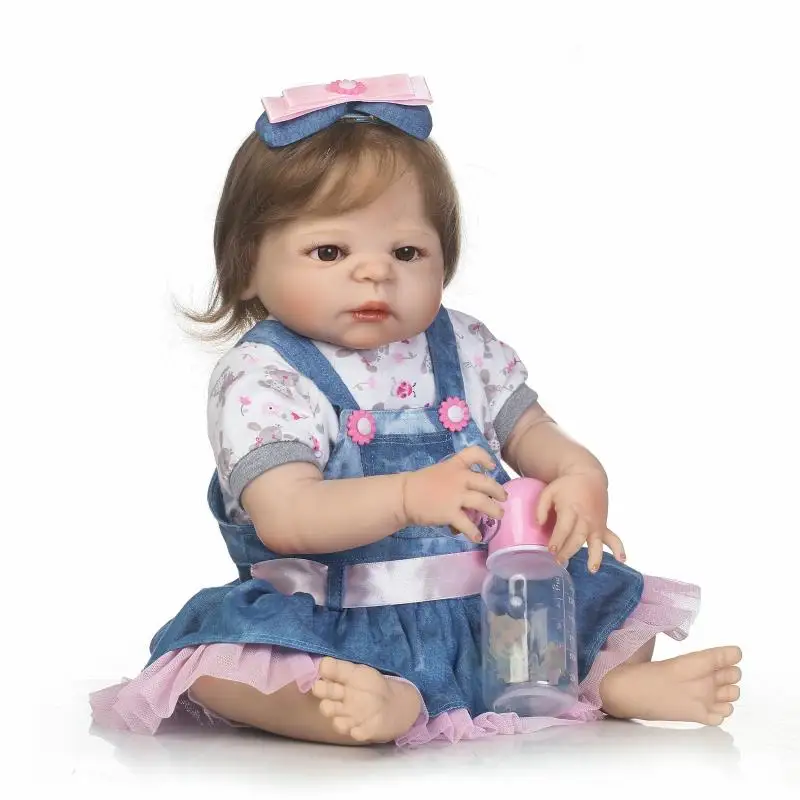 

22" Real bebe girl reborn dolls full body silicone reborn baby dolls rooted smooth hair child present gift toy bonecas