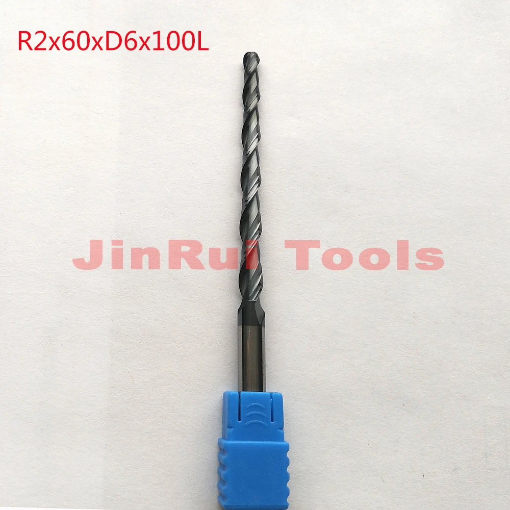 

1pc R2*D6*60*100L*2F HRC55 Tungsten solid carbide Coated Tapered Ball Nose End Mills CNC milling cutters knife