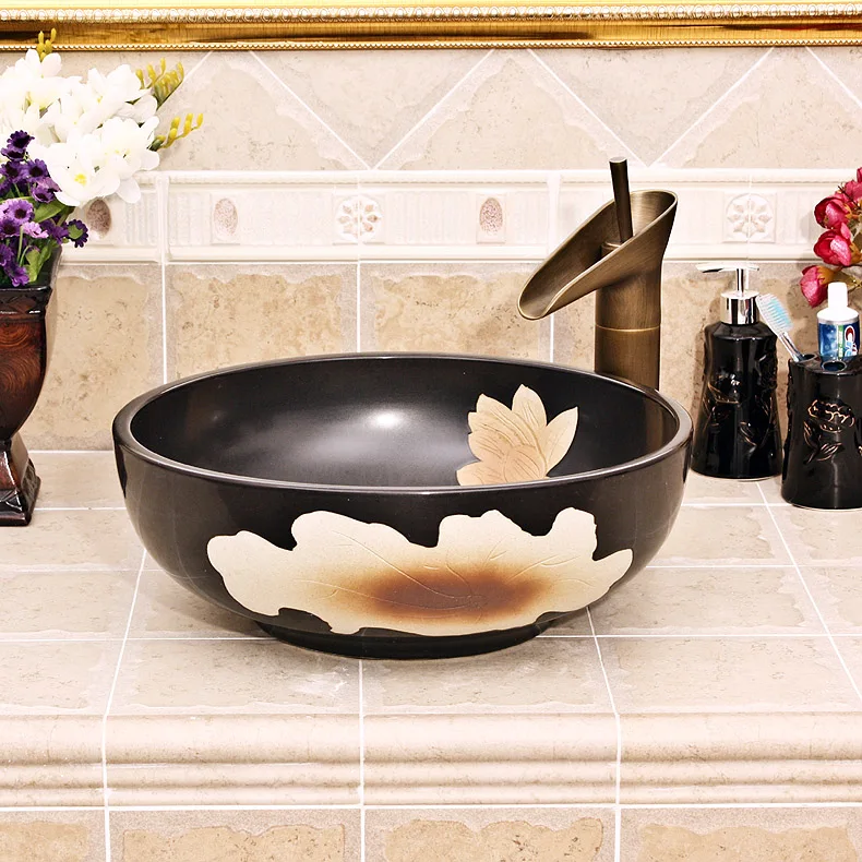 Europe style chinese Jingdezhen Art Counter Top ceramic bathroom sink painted (2)