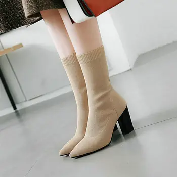 

Fashion Socks Boots Women High Heels Stretch Boots Sexy Pointed Toe Ankle Boots Slip On Spring Autumn Shoes Woman 2018