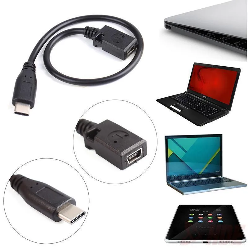 

25cm USB3.1 Type C Male To mini USB 2.0 5Pin Female Data Cable Cord for Nexus 5X 6P 0.25m