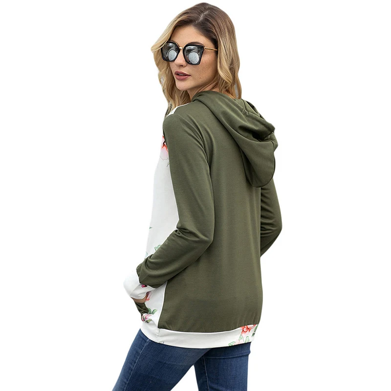 Осень весна Для женщин Повседневное Толстовка темно Kangroo карман Floral Hoodie