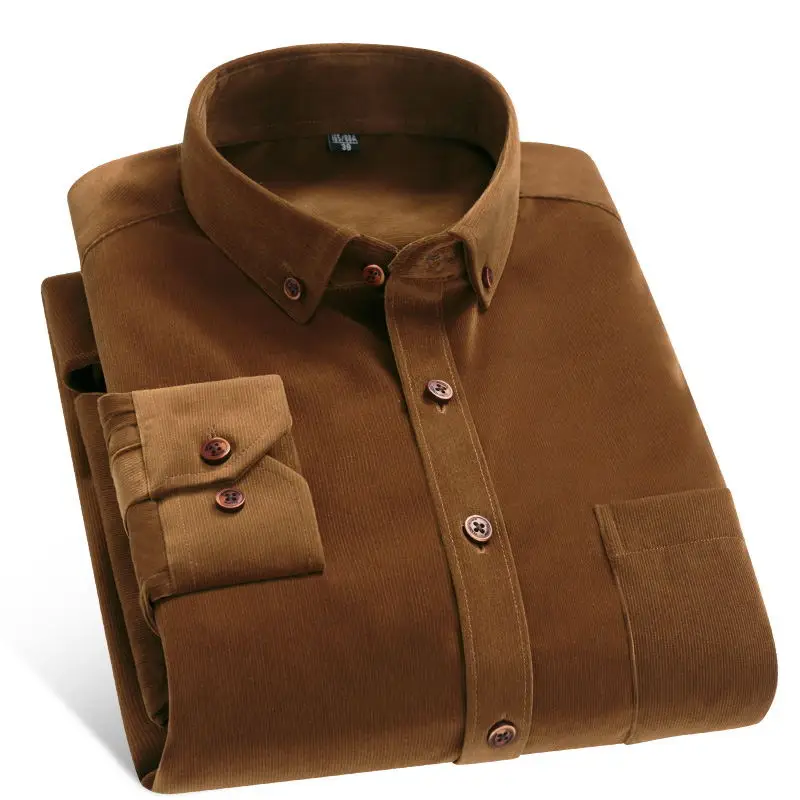 Мужская Вельветовая рубашка camisa однотонная Мягкая Повседневная с длинным