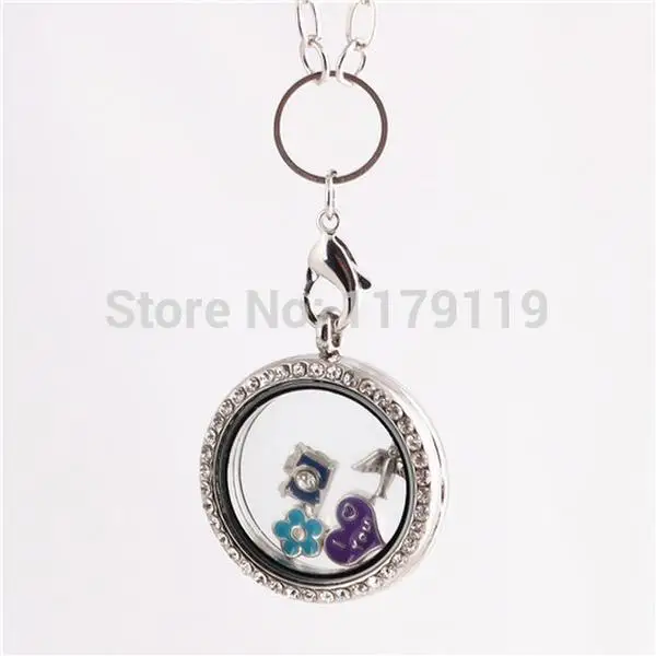 Buy New Arrival 30mm Silver Rhinestone Floating locket Round Glass