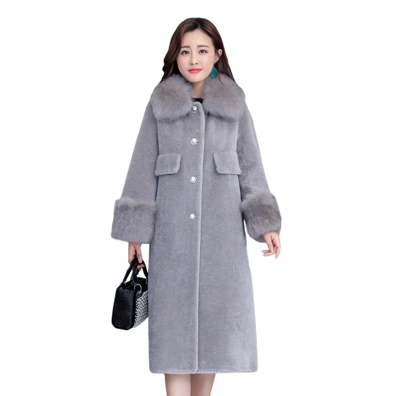 Женская зимняя длинная куртка из овчины, пальто, теплая Толстая плюшевая одежда, Офисная Леди, повседневная одежда размера плюс, женские элегантные пальто, одежда - Цвет: Grey