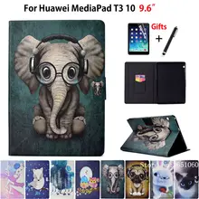 Case For Huawei MediaPad T3 10 AGS-L09 AGS-W09 AGS-L03 9.6" Cover Funda Fashion Animal Silicone PU Leather Stand Skin+Film+Pen