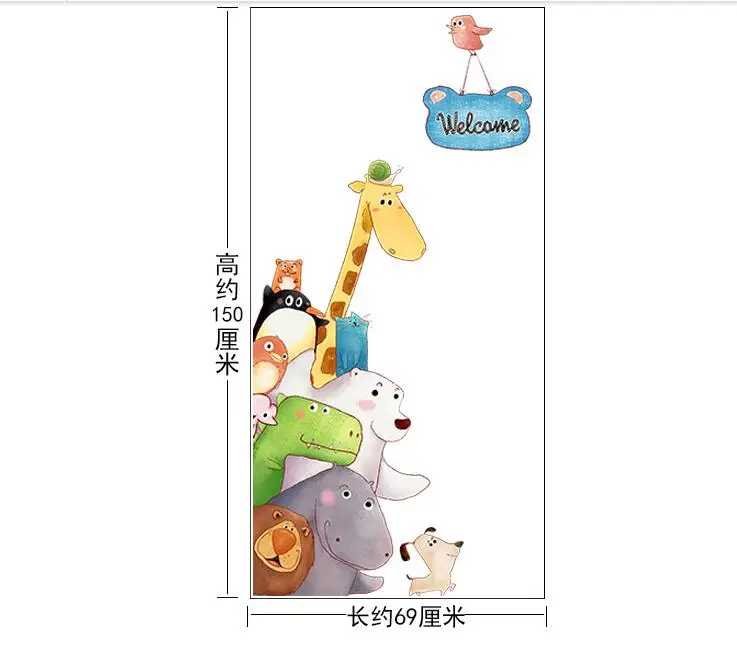 Виниловые наклейки на стену с изображением животных для украшения дверей, с изображением жирафа из мультфильма, для детской комнаты, домашний декор, наклейки для детской комнаты, плакат