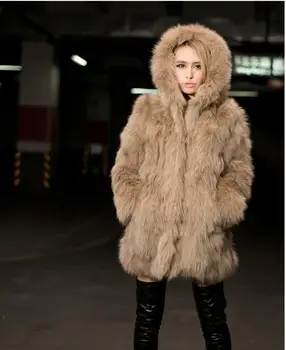 

2017 Europe and the United States wind imitation fox fur long section with fur fur coat autumn and winter coat female
