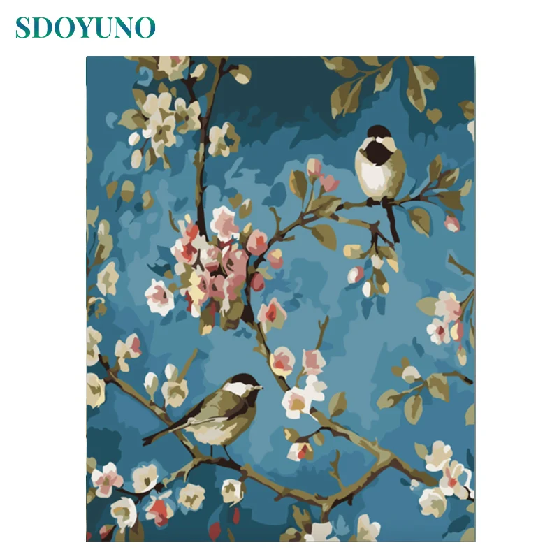 

SDOYUNO 60x75cm Painting By Numbers bird and flowers Frame DIY pictures by numbers Animals For Adults Digital Painting On Canvas
