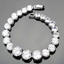 Новые круглые белые браслеты с драгоценными камнями 925 пробы серебряные ювелирные изделия для женщин ювелирные изделия с Топ AAA+ белый CZ подарочная коробка
