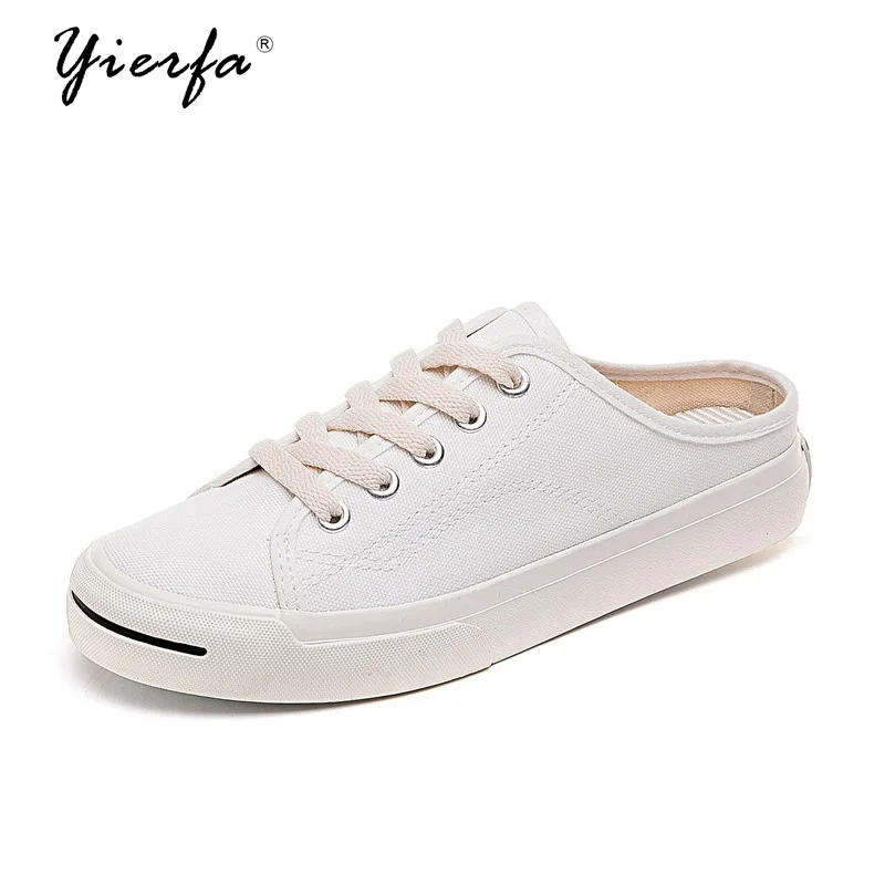 

women canvas shoes Female models summer students wild laugh no heel lazy shoes flat shoes half drag canvas shoes