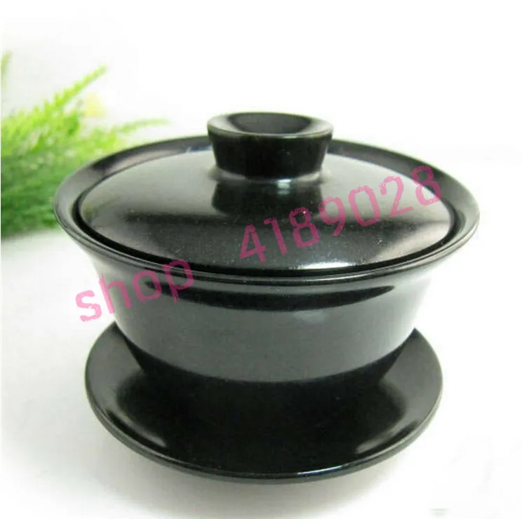 

100% ink jade / ink green jade, covered bowl, hand carved polished