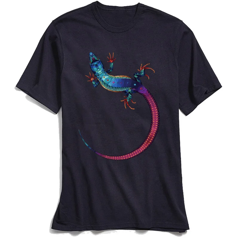 Retro LIZARD .. Colors Spreader Casual Tshirts O Neck 100% Cotton Fabric Men Tops T Shirt Short Sleeve T Shirts Thanksgiving Day LIZARD .. Colors Spreader navy