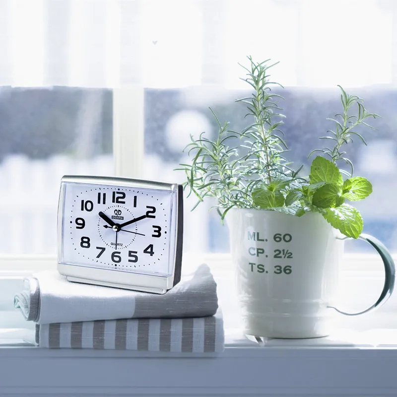 Small Square Bed Alarm Clock Transparent Case Compact Travel Clock Mini Mute Children Student Desk Watch