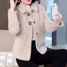 Женское пальто из искусственного меха Женская норковая шуба осень и зима новая Золотая Бархатная верхняя одежда шерстяная куртка