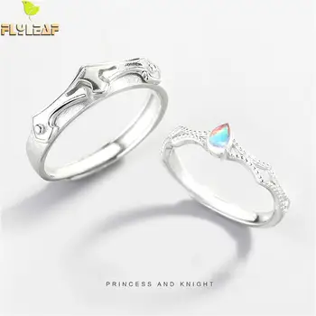 

Flyleaf 925 Sterling Silver Princess And Knight Couple Rings For Women Nature Moonstone Fashion Fine Jewelry Open Ring Men