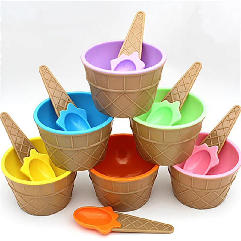 

Ice Cream Bowl Spoon Set Plastic Bowl with 1 Spoon Cute DIY Ice Cream Tools Set Candy Color Kitchen Things Cooking Tools