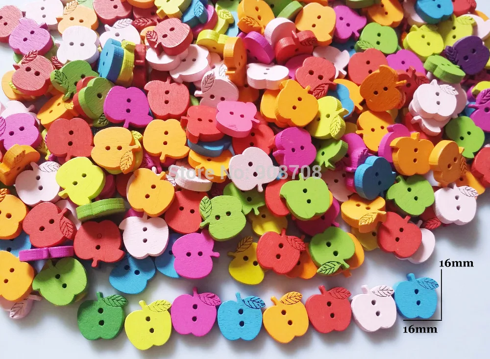 

W005 Appple Shape Wooden Buttons 16mm*16mm Mixed Color Wood Button 150pcs Garment Button