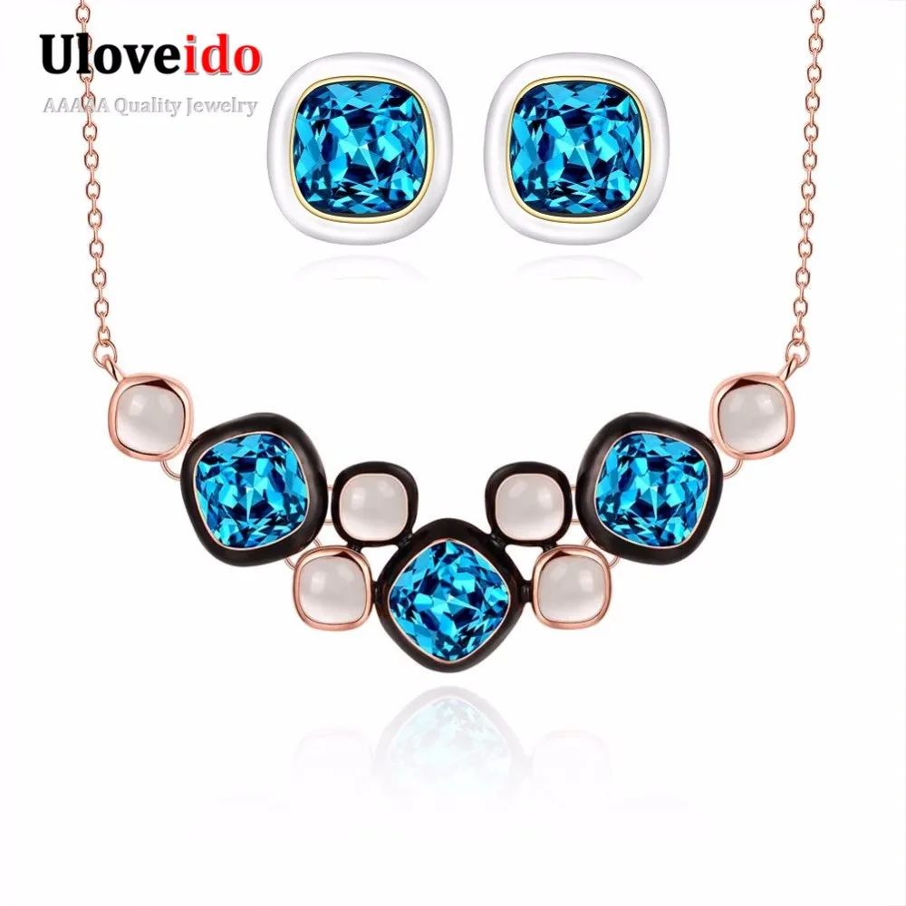 USA STOCK Uloveido Women Jewelry Sets Fashion Silver Color Wedding Crystal Jewelry Set Choker Necklace and Earrings Set for Girl 15 aeProduct.getSubject()