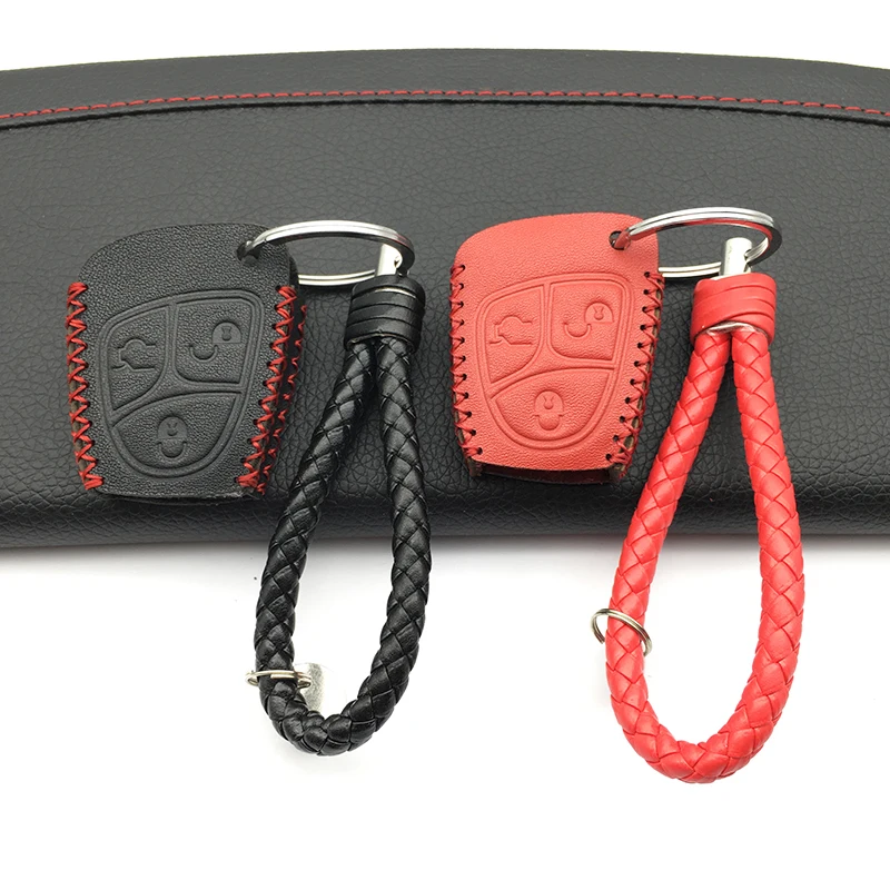 

Fashion Men 3 Buttons 100% Leather Key Cover Remote Case For Mercedes Benz C AND S ML CLK SLK CLS Protective Key Holder Keychain