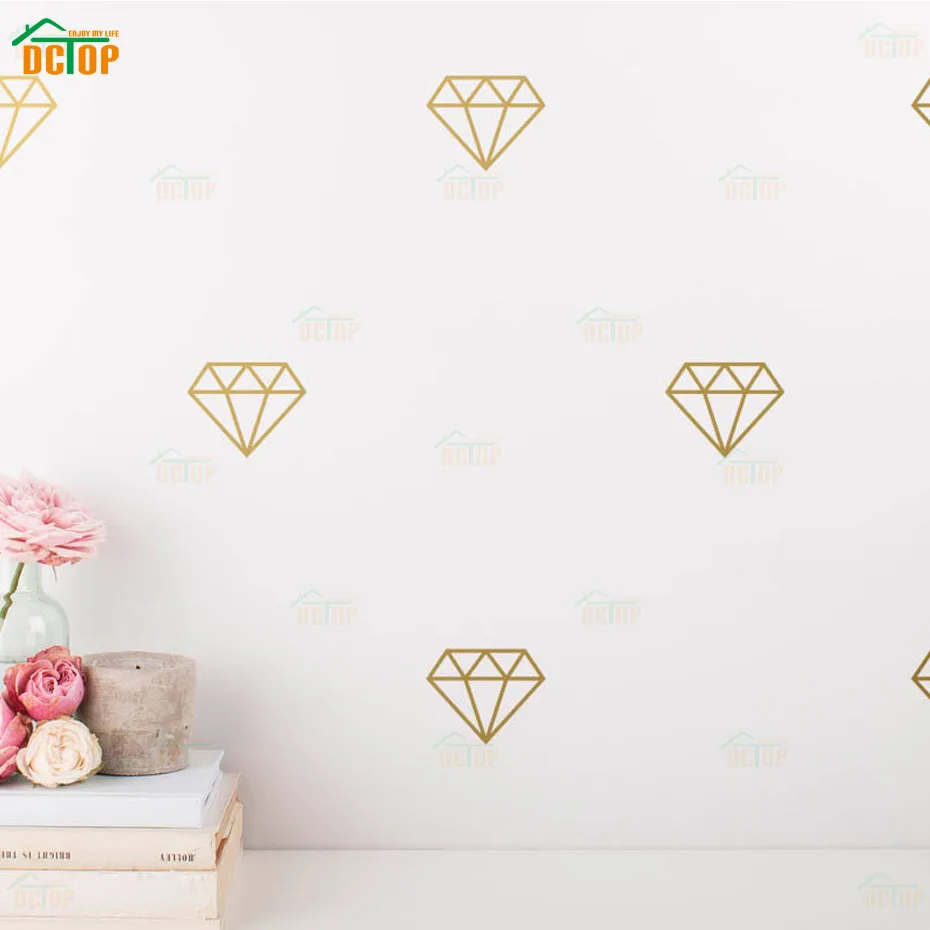

34 Pcs Gold Diamond Vinyl Wall Stickers Removable For Kids Baby Rooms Art Decor Mural Diy Wall Decals Girls Room Decoration